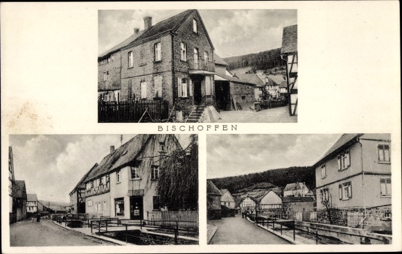 Postcard Bischoffen in Hesse, road section, action