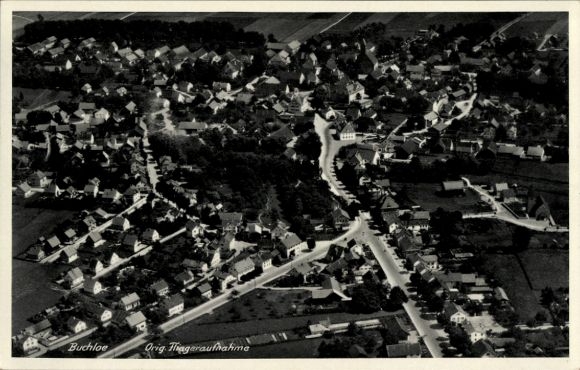 Postcard Buchloe in Allgäu, aerial view of houses, streets, landscape