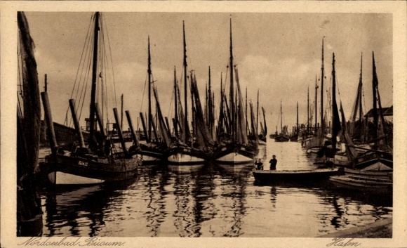 Ak Noordzeebadplaats Büsum, haven, boten