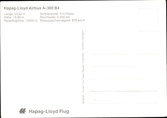 Postcard passenger aircraft of Hapag Lloyd, Airbus A 300 B 4