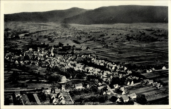 Postcard Niederschopfheim Hohberg in the Black Forest Baden, aerial view of picturesque landscape, numerous