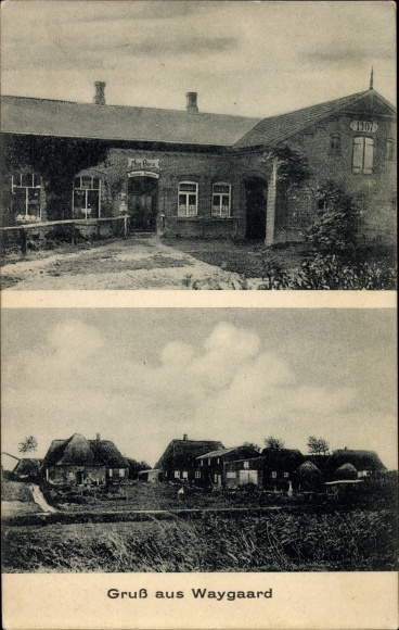 Postcard Waygaard Dagebüll in North Friesland, partial view, courtyard