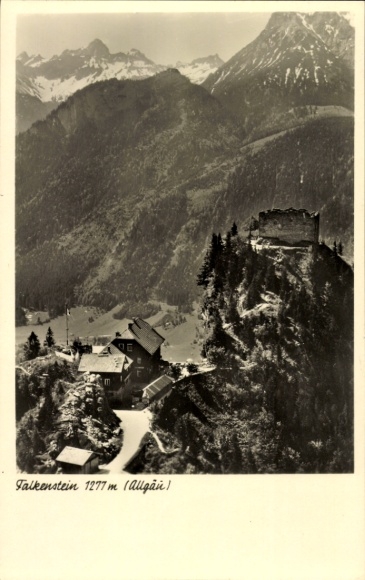 Postcard Pfronten in Allgäu Bavaria, Falkenstein Castle, aerial photograph
