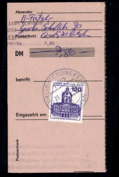 Michel nr 675 w sekcji odbiorcy przekazu pieniężnego