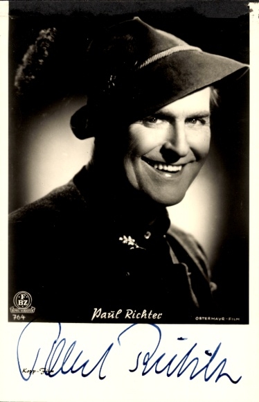 Postcard actor Paul Richter, portrait, autograph, hat