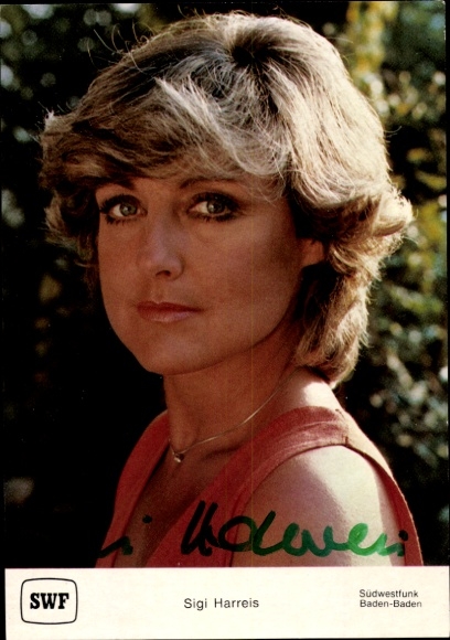 Postcard journalist and presenter Sigi Harreis, portrait, SWF, autograph