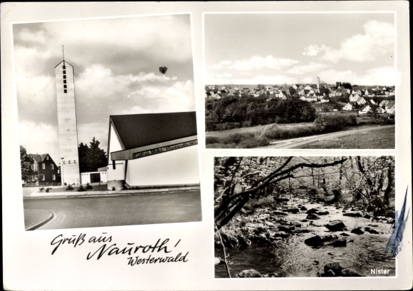 PC Nauroth in the Westerwald, church, town view, Nister