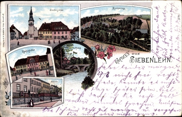 Chromo-Litho Siebenlehn Großschirma in Saxony, Romanus, Ratskeller, school, customs house