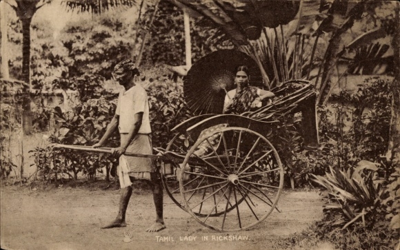 Postcard Ceylon Sri Lanka, Tamil Lady in Rickshaw, Rickshaw