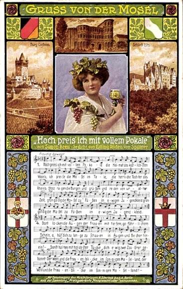 Song Postcard Breu, Simon, Trier on the Moselle, I praise you with a full trophy, Porta Nigra, Cochem Castle