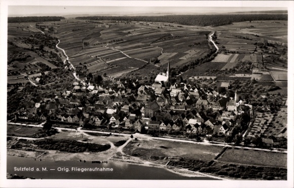 Postcard Sulzfeld am Main in the district of Kitzingen, aerial photograph