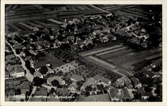 Postcard Marlen Kehl am Rhein, aerial photograph of houses, fields, aircraft photograph