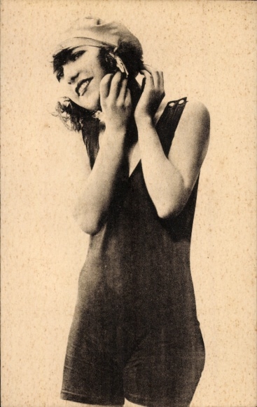 Postcard woman in swimsuit, swimwear