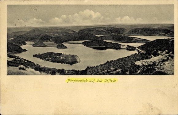 Postcard Gemünd Schleiden in the Eifel, Urft Dam, Five Lakes View