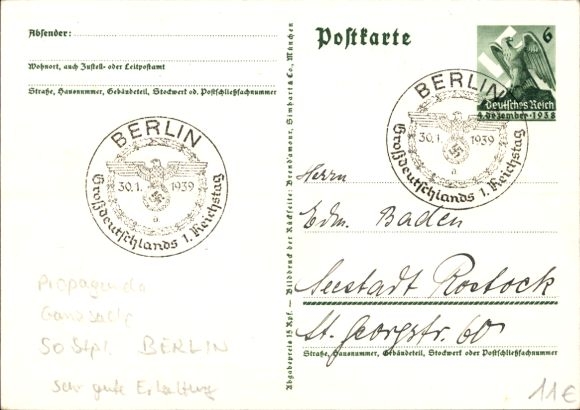 Postal stationery Postcard We thank our Führer, Sudetenland, Bohemia, Moravia, Hitler