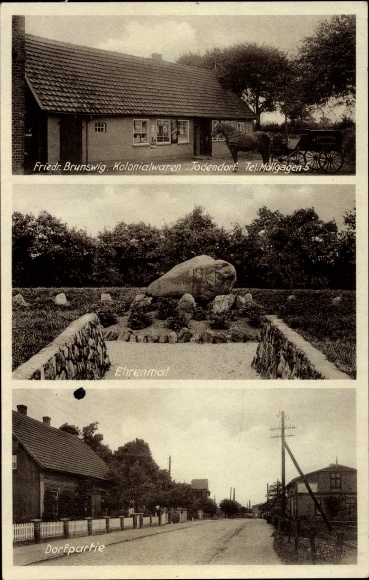 Ak Todendorf im Kreis Stormarn, Kolonialwarenhandlung, Ehrenmal, Dorfpartie