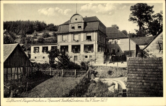 Postcard Heigenbrücken in the Spessart Lower Franconia, Gasthof Lindenau