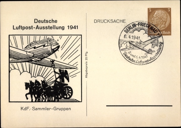 Postal stationery PC German airmail exhibition 1941, KdF collector groups, Focke Wulf Fw 200