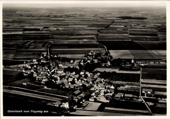 Postcard Giebelstadt in Lower Franconia, aerial photograph from Aerial view, landscape, view