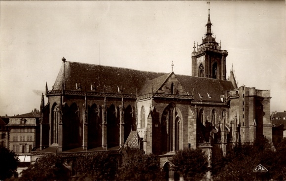 Ak Colmar Kolmar Elsass Haut Rhin, Kathedrale St-Martin,  Architektur, sepia Ton