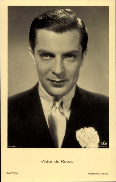 Postcard actor Viktor de Kowa, portrait, white carnation, Tobis Film, Ross A 1434 1