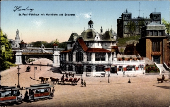 Postcard Hamburg Mitte St Pauli, Heiligengeistfeld, Heiligen-Geist-Feld, St. Pauli-Fährhaus, elevated railway,