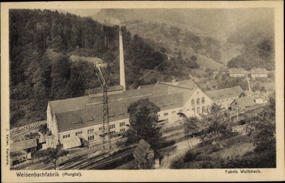 Postcard Weisenbach im Murgtal, valley view of the paper factory F. Holtzmann, Wolfsheck, Weisenbachfabrik