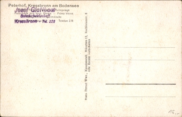 Postcard Kressbronn am Bodensee, Peterhof, Train Station Restaurant, Owner Josef Glatthaar