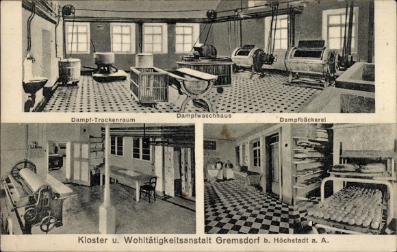 Ak Gremsdorf in Mittelfranken Bayern, Kloster, Wohltätigkeitsanstalt, Dampfwaschhaus, Dampfbäckerei