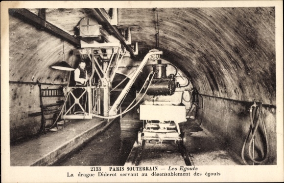 Postcard Paris, Souterrain, les egouts, the drague Diderot servant au desensablement des egouts