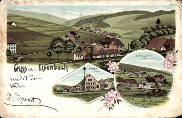 Litho Eisenbach im Schwarzwald, Gesamtansicht, Gasthaus