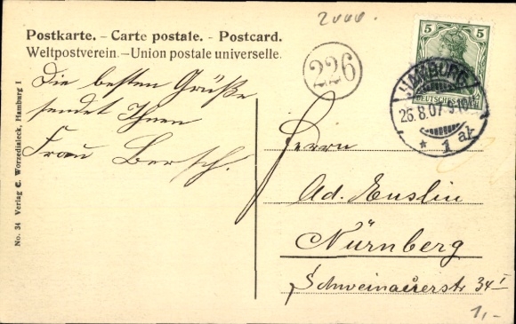 Postcard Hamburg Neustadt, Kersten-Miles-Bridge, Bismarck Monument