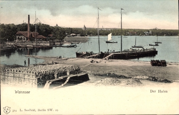 Postcard Berlin Zehlendorf Wannsee, harbor