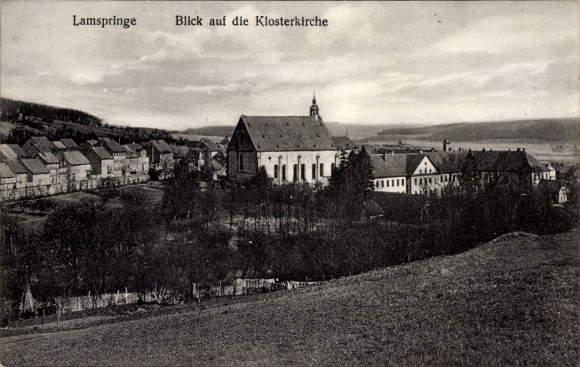 Postcard Lamspringe in Lower Saxony, view of the monastery church