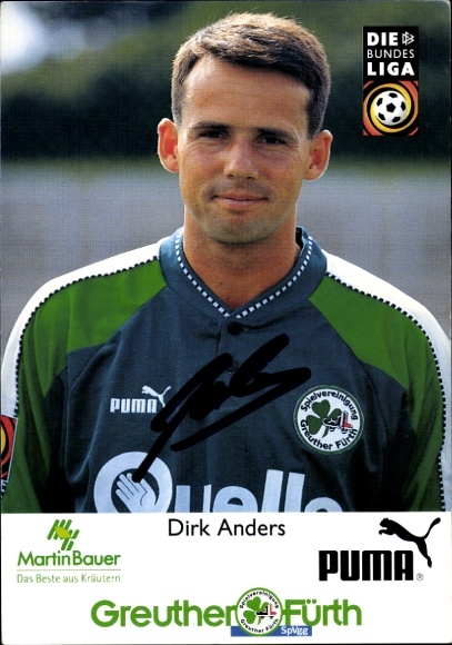 Autograph card footballer Dirk Anders, SpVgg Greuther Fürth, autograph