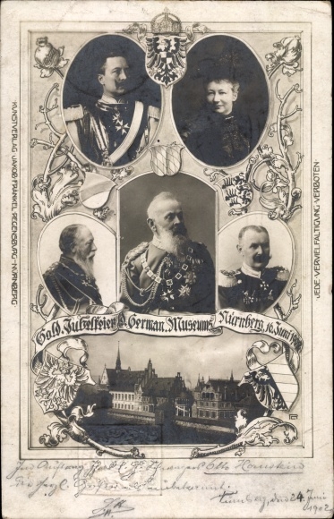 Postwaardekaart Neurenberg in Midden-Franken, museum, jubileum, keizer Wilhelm II, Luitpold van Beieren