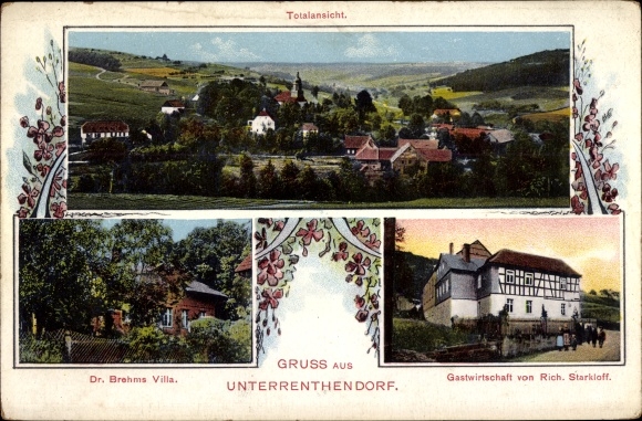 Postcard Unterrenthendorf Renthendorf in Thuringia, Dr. Brehm&#39;s villa, inn, general view