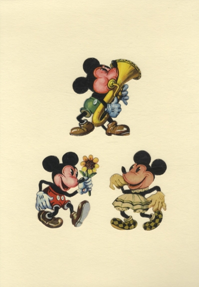 3 Oblaten Mickey Mouse, je ca. 8,5 x 6,5 cm