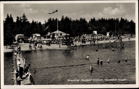 Ak Neustädtel Schneeberg im Erzgebirge, Strandbad Bergsee Filzteich