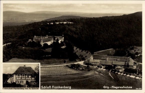 Postcard Weigenheim in Middle Franconia, Frankenberg Castle, aerial photograph, Frankenberg economy