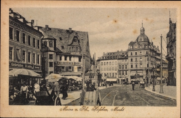 Postcard Mainz am Rhein, Höfchen, Market