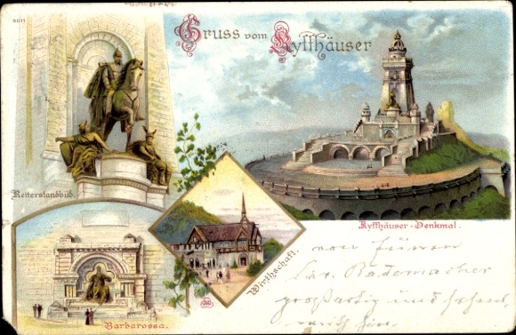 Ak Bad Frankenhausen am Kyffhäuser Thüringen, Reiterstandbild, Barbarossa, Kyffhäuser-Denkmal,...