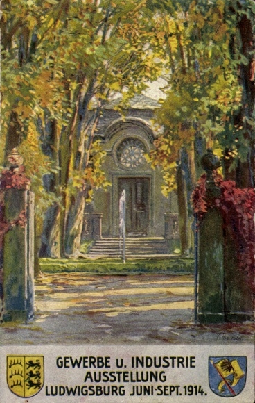 Kunstenaar Ak Ludwigsburg in Württemberg, handels- en industrietentoonstelling 1914