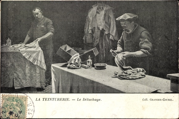 Postcard La Teinturerie, le Detachage, Farberei