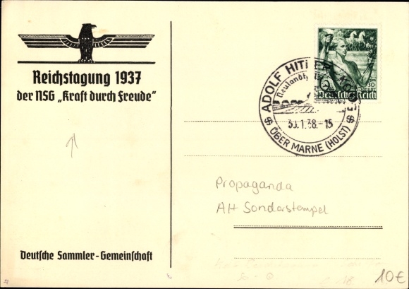 Postcard Ships of the KdF fleet leaving the port of Hamburg, Reichstag 1937