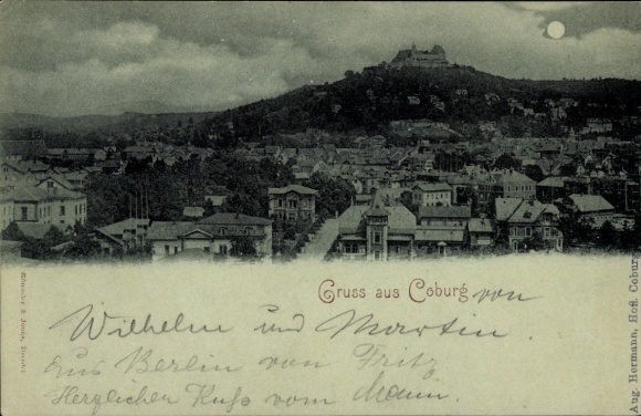 Moonlight Postcard Coburg in Upper Franconia, general view