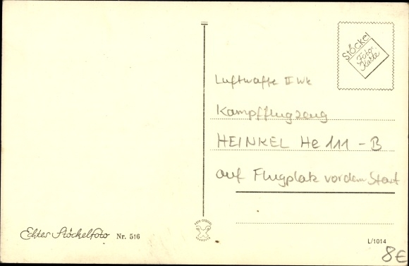 Postcard German fighter aircraft Heinkel He 111, Luftwaffe, II. WW