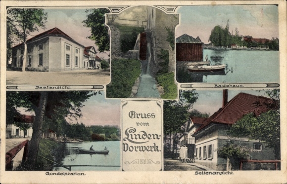 Ak Lindenvorwerk Kohren Sahlis in Sachsen, Saalansicht, Gondelstation, Badehaus, Seitenansicht