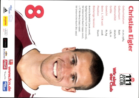 Autograph card footballer Christian Eigler, 1. FC Nuremberg, autograph