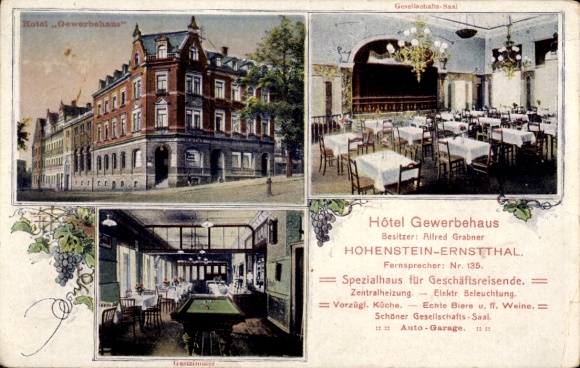 Ak Hohenstein Ernstthal in Sachsen, Hotel Gewerbehaus, Inh. Alfred Grabner, Billardzimmer, Saal